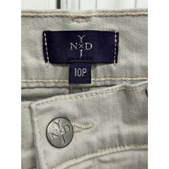 NYDJ Mid Rise Capri Pants Beige Sz 10 Petite Cuffed Hem Cotton Blend Neutral - Picture 4 of 11